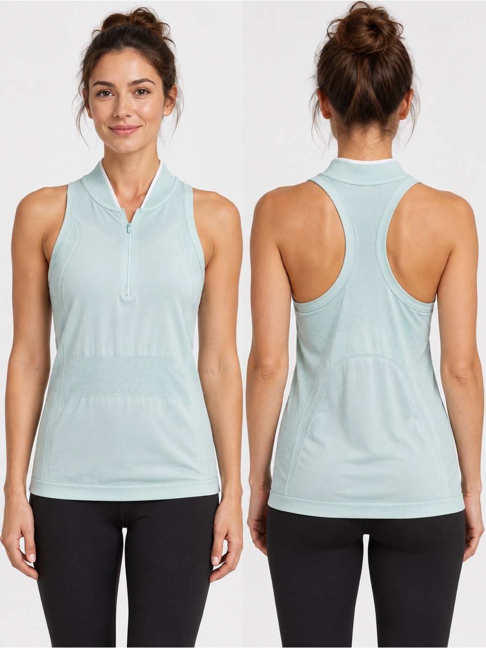 Athleta Mint Green Half-Zip Racerback Athletic Tank Size Small